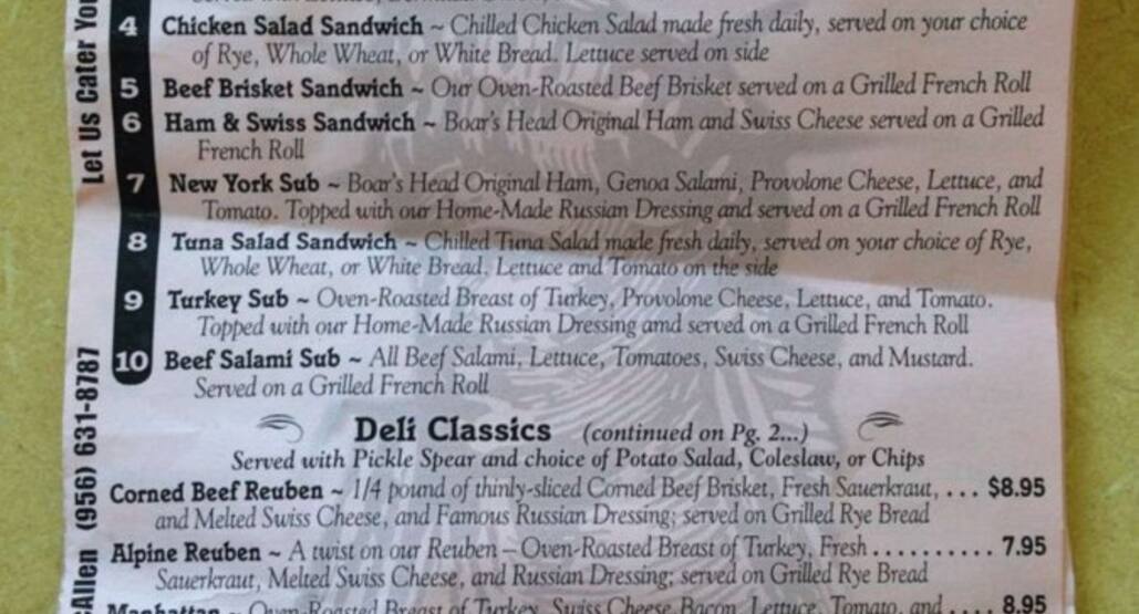 New York Deli Menu Menu For New York Deli Mcallen Mcallen